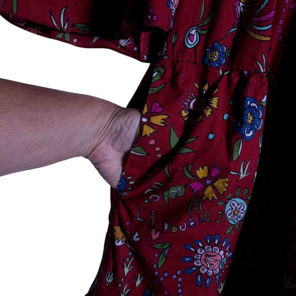 La DoubleJ Womens Bambi Dress Red Floral Print 40 Midi Long Sleeve Boho Chic Fit - Picture 6 of 15